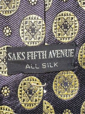 Saks Fifth Avenue Navy Silk Tie with Gold Medallions design like new vintage